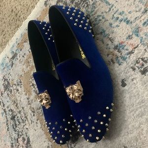 Men's Blue Spikes Velvet loafers